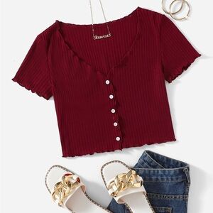 ❗️LAST CHANCE ❗️Red Ribbed Button-Up Crop Top
